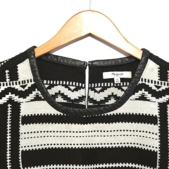 Madewell Crew Neck Striped Short Sleeve Knit Top Black White Geometric M - Picture 3 of 12